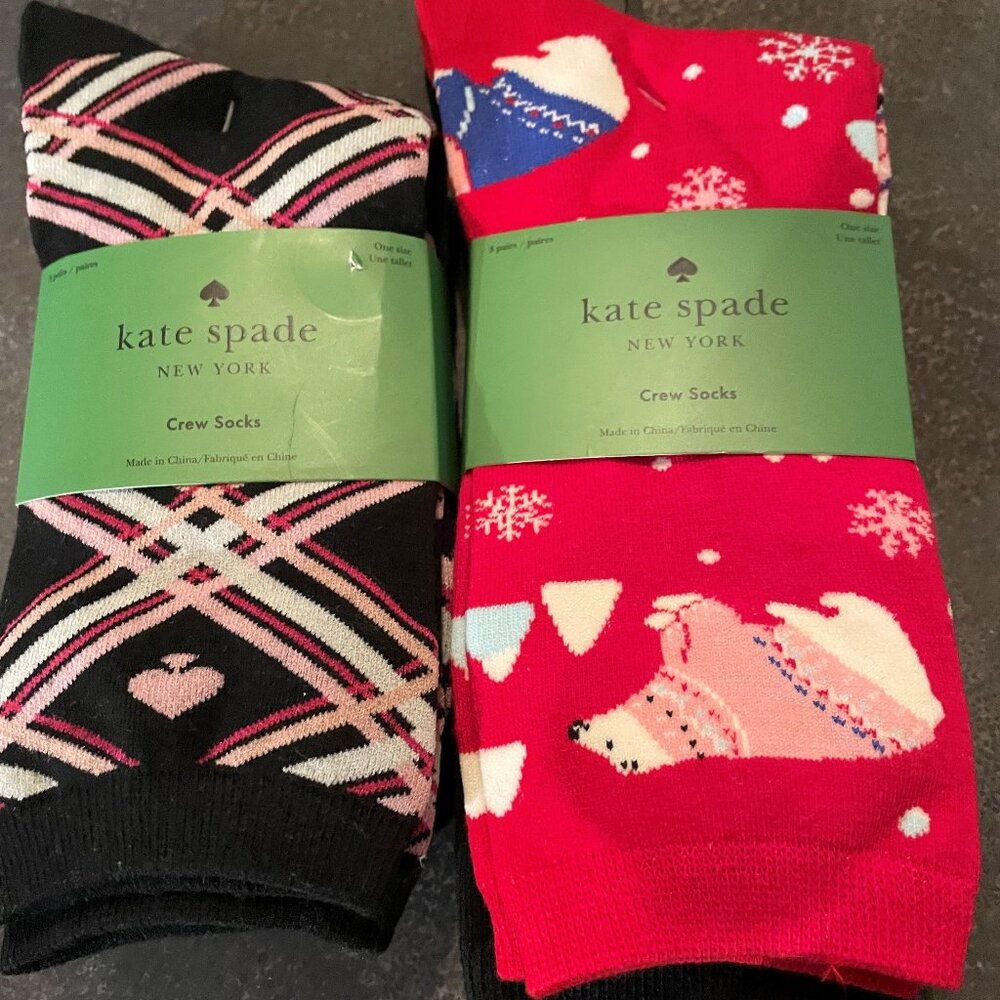 KATE SPADE CREW SOCKS - 6 ASSORTED PAIRS - NEW WITH TAGS